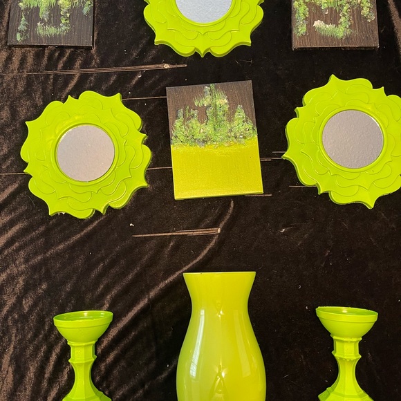 9 piece wall group and vase with candleholders